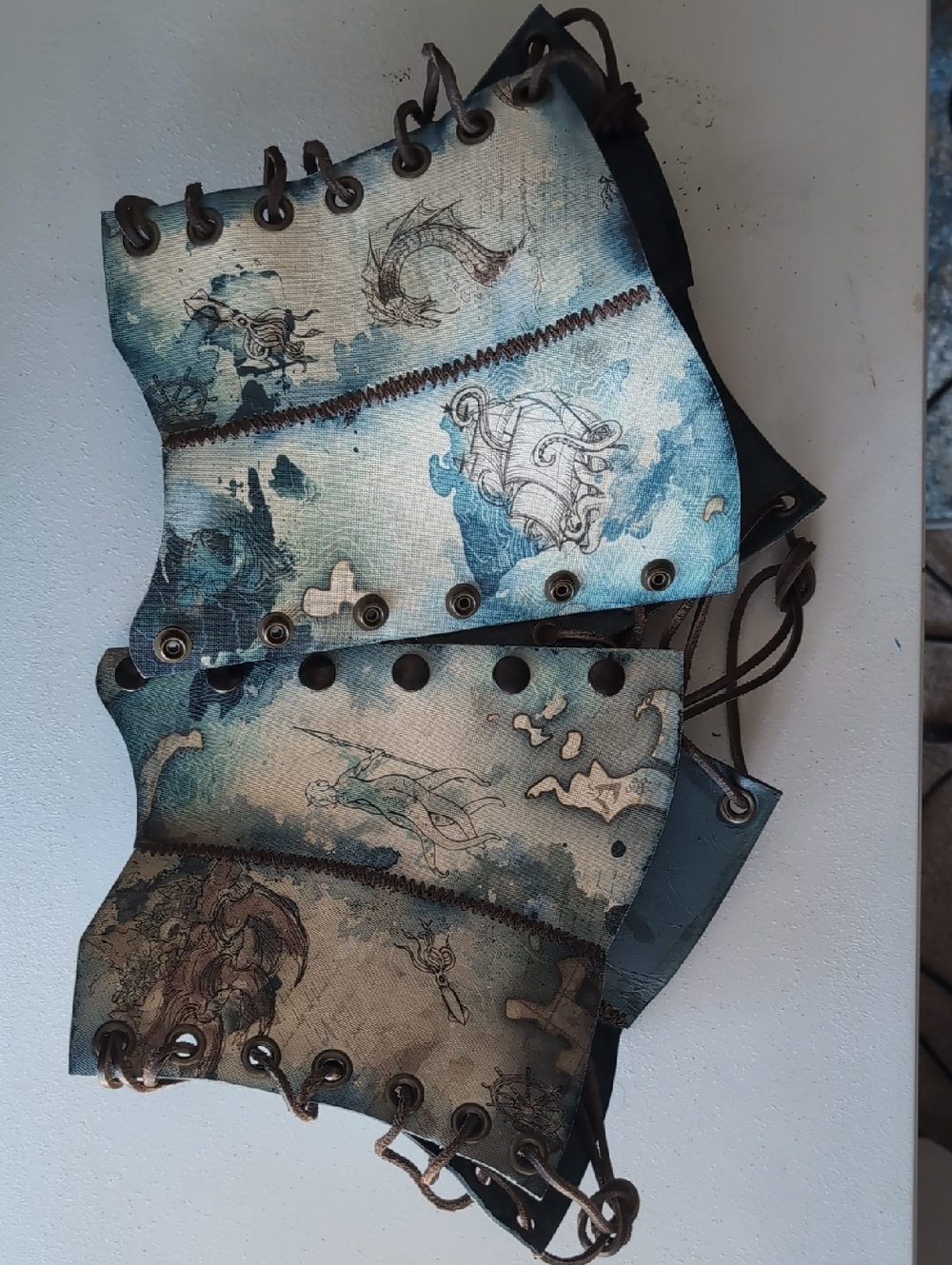 Blue Map Print Leather Corset Belt